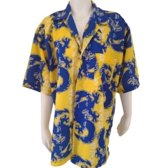VINTAGE PACO Chinese Dragons Hawaiian Shirt M L Oversized Single Stitch Punk - Picture 10 of 16